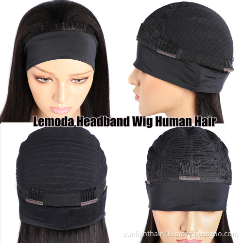 VIP hair Headband Wig Human Hair Straight Wig No PrePlucked Hairline  Remy Brazilian Non Lace Front Wigs For Black Women